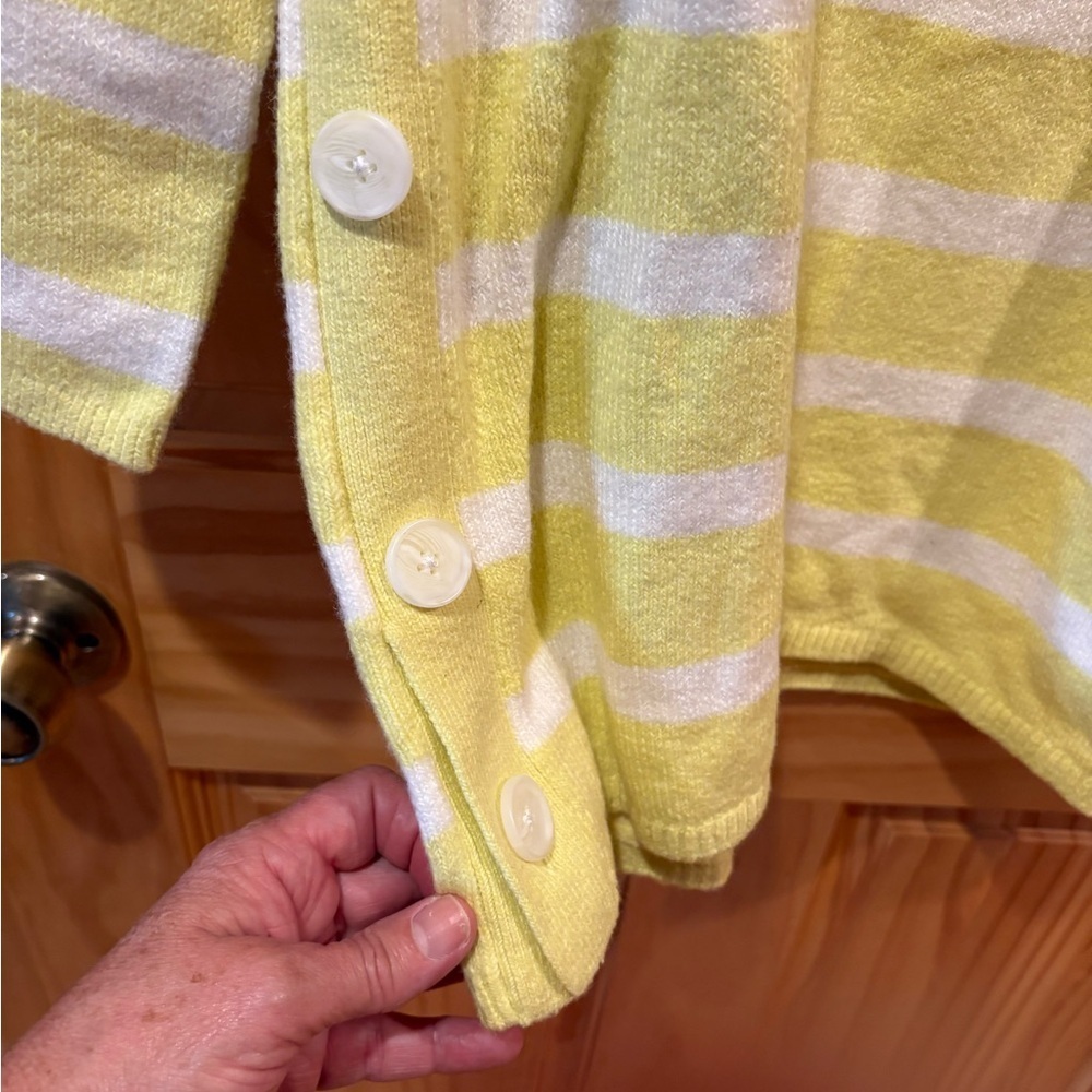 Ann Taylor Loft yellow and white striped sweater women’s L NWT - Picture 4 of 12